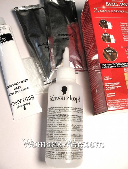 Содержание упаковки крем-краски фирмы Шварцкопф (Schwarzkopf Brillance)