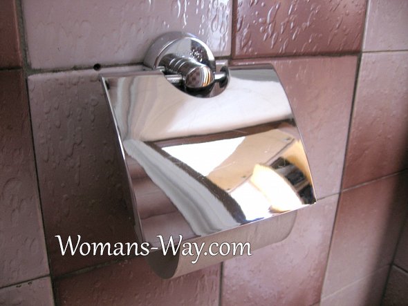 Очищенная до блеска никелированная поверхность держателя туалетной бумаги