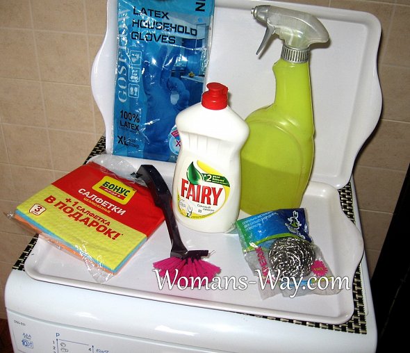 Приспособления и средства для мытья посуды