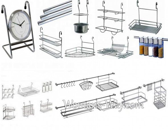Подвесные аксессуары для рейлинговой системы на кухне